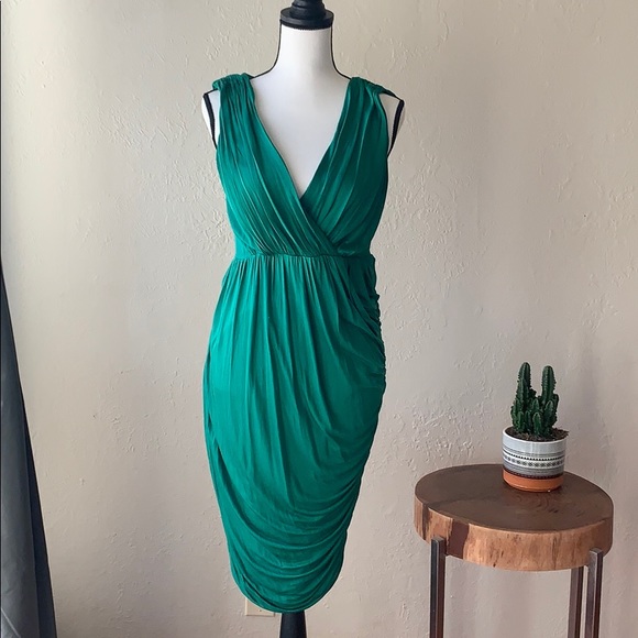 Anthropologie Dresses & Skirts - Anthropologie Deletta Green Ruched V Neck Dress